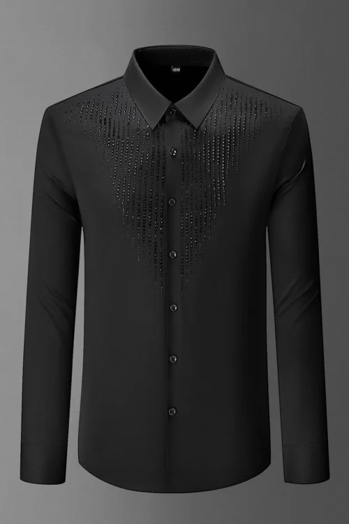 Men's British Style Floral Long Sleeve Rhinestone Shirt