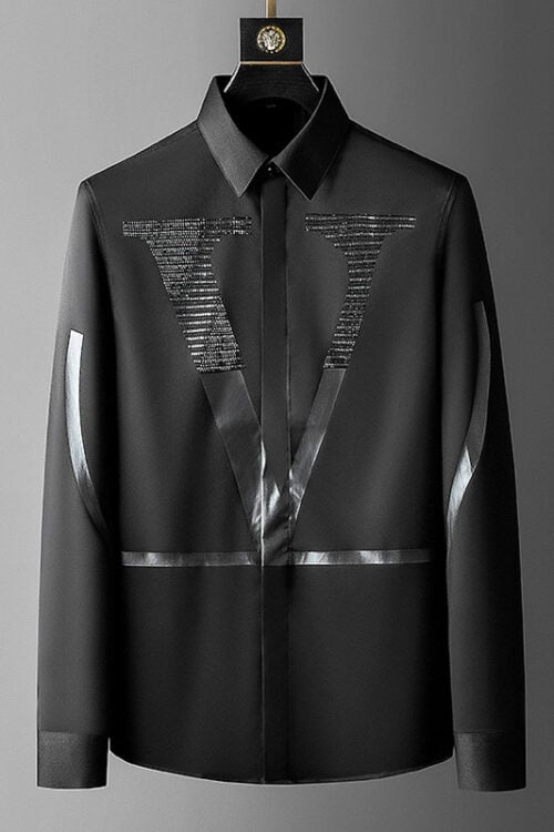 Men's Nightclub Big V Easy Care Rhinestone Shirt