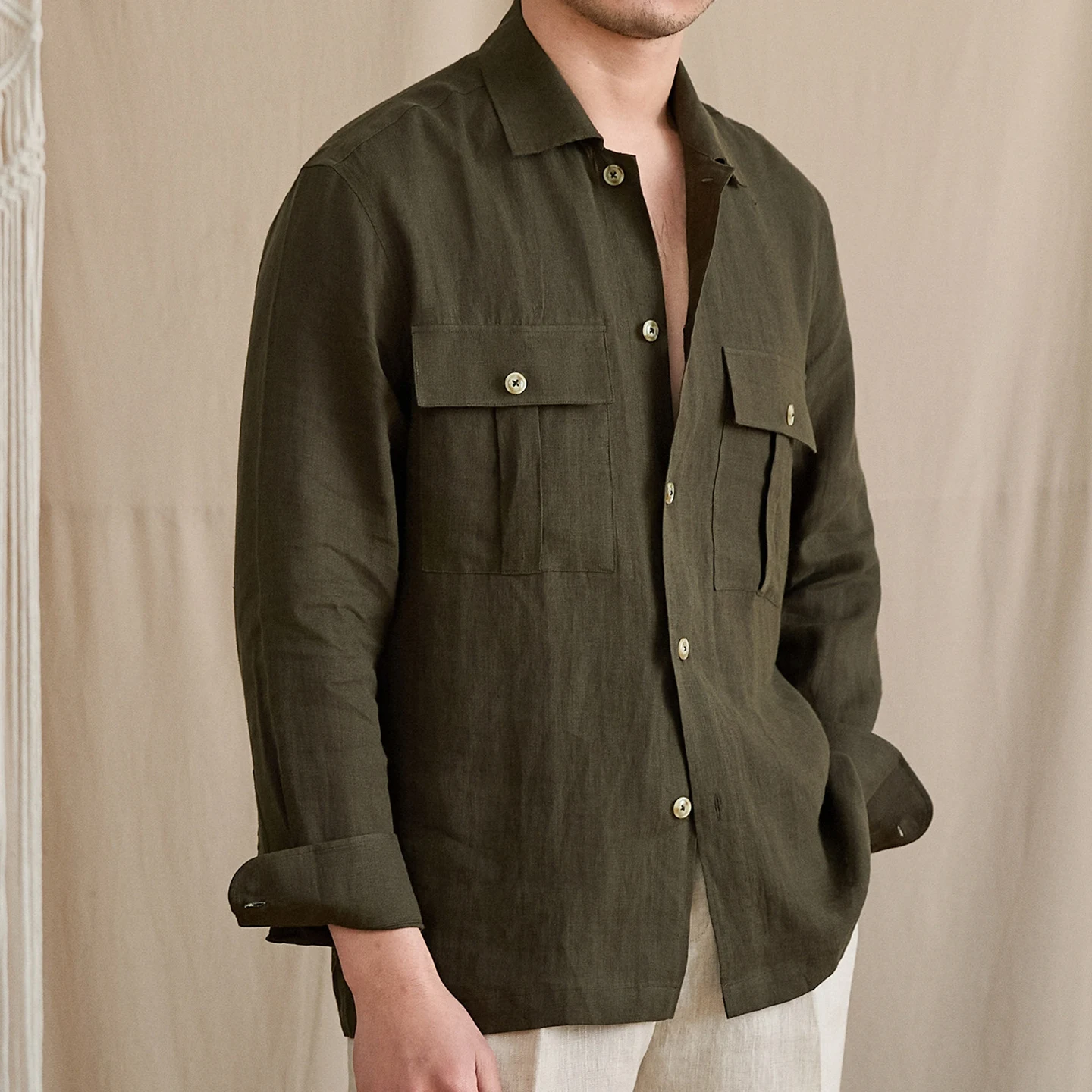 Dark Brown lightweight linen long sleeve shirt
