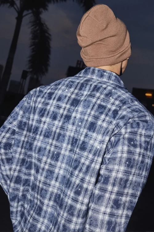 Men's Summer Plaid Rhinestone Long Sleeve Shirt