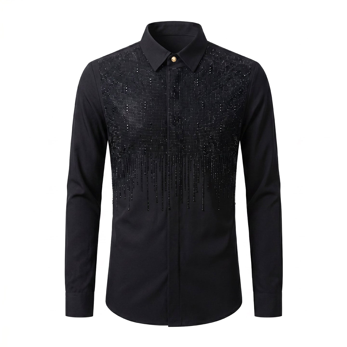 Men's Luxury Rhinestone Waterfall Fringe Performance Shirt 5 Black rhinestone waterfall performance shirt