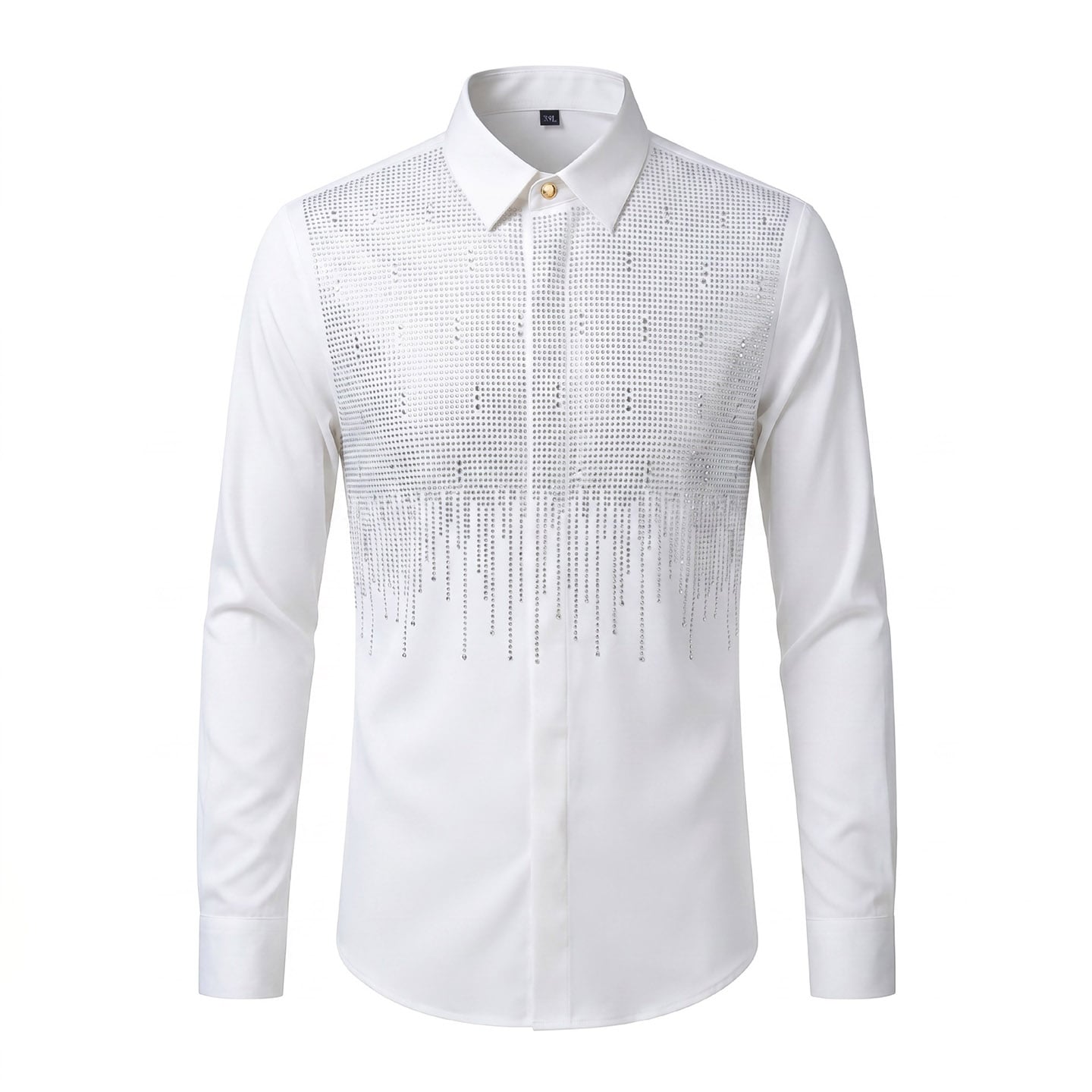 Men's Luxury Rhinestone Waterfall Fringe Performance Shirt 1 Men's white rhinestone waterfall fringe performance shirt
