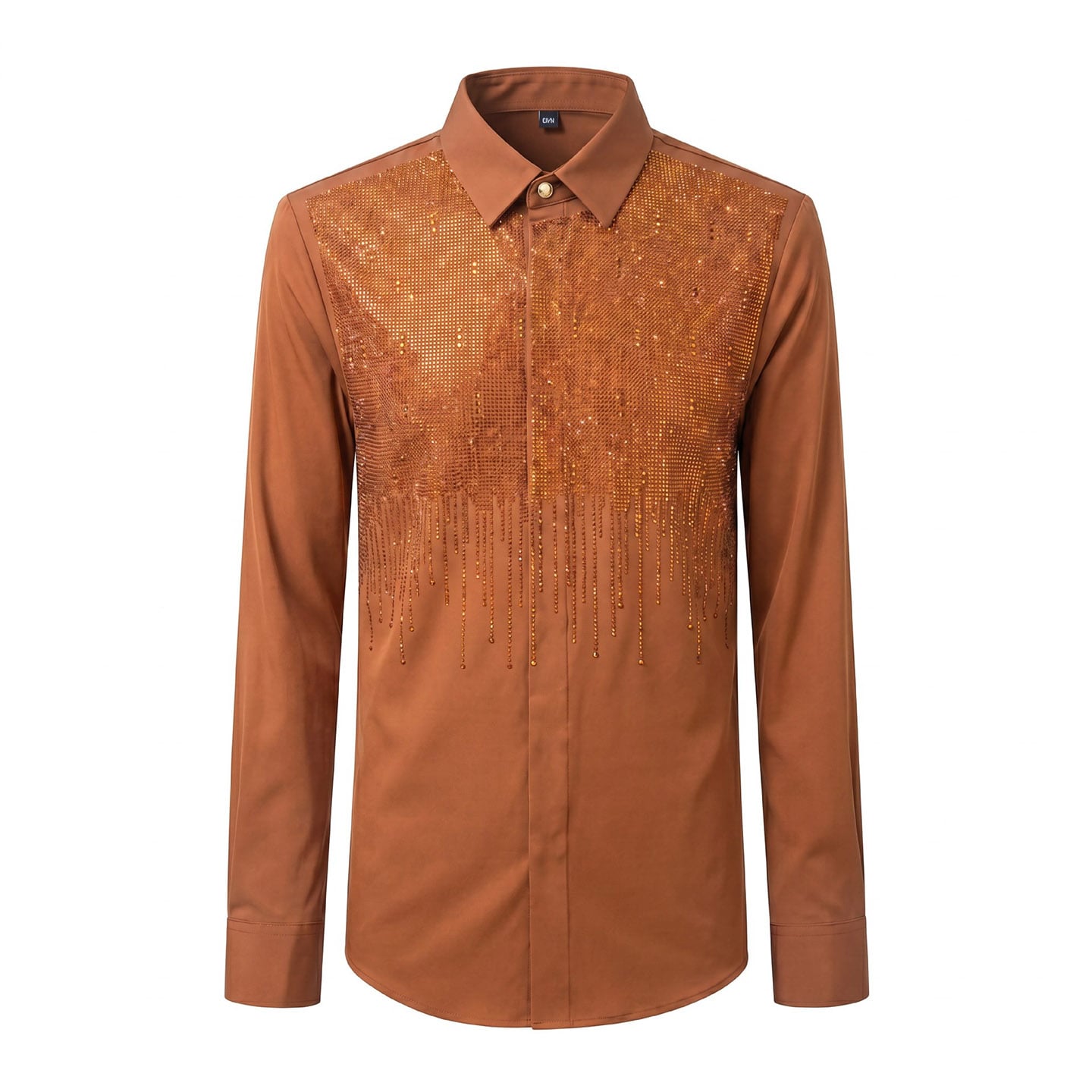 Men's Luxury Rhinestone Waterfall Fringe Performance Shirt 6 Coffee rhinestone waterfall performance shirt
