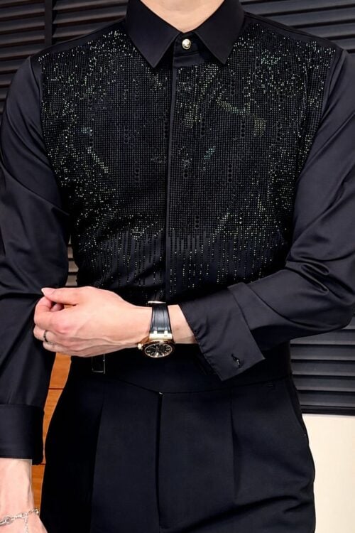 Men's Luxury Rhinestone Waterfall Fringe Performance Shirt
