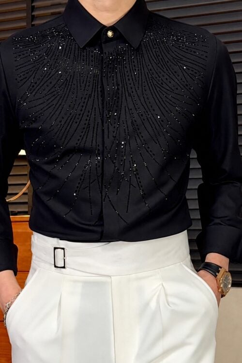 Men's Rhinestone Wing Long Sleeve Button Shirt