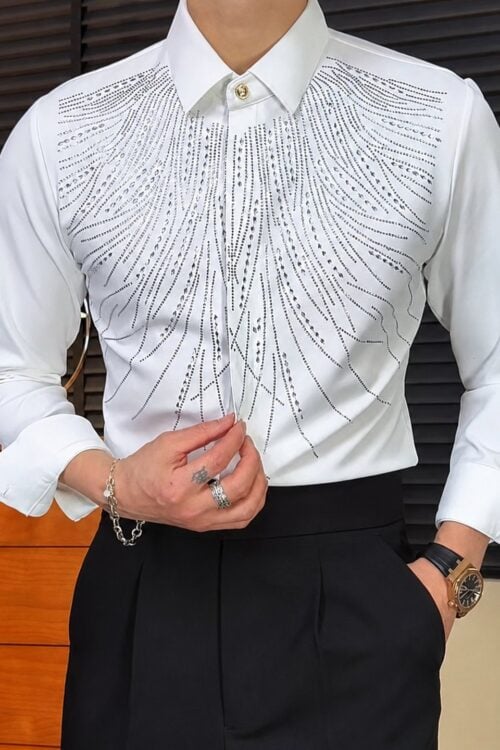 Men's Rhinestone Wing Long Sleeve Button Shirt