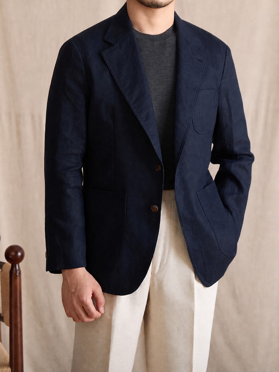 Men's 100% Linen Summer Blazer Lightweight Jacket 1 Men's natural linen lightweight summer blazer full-body look