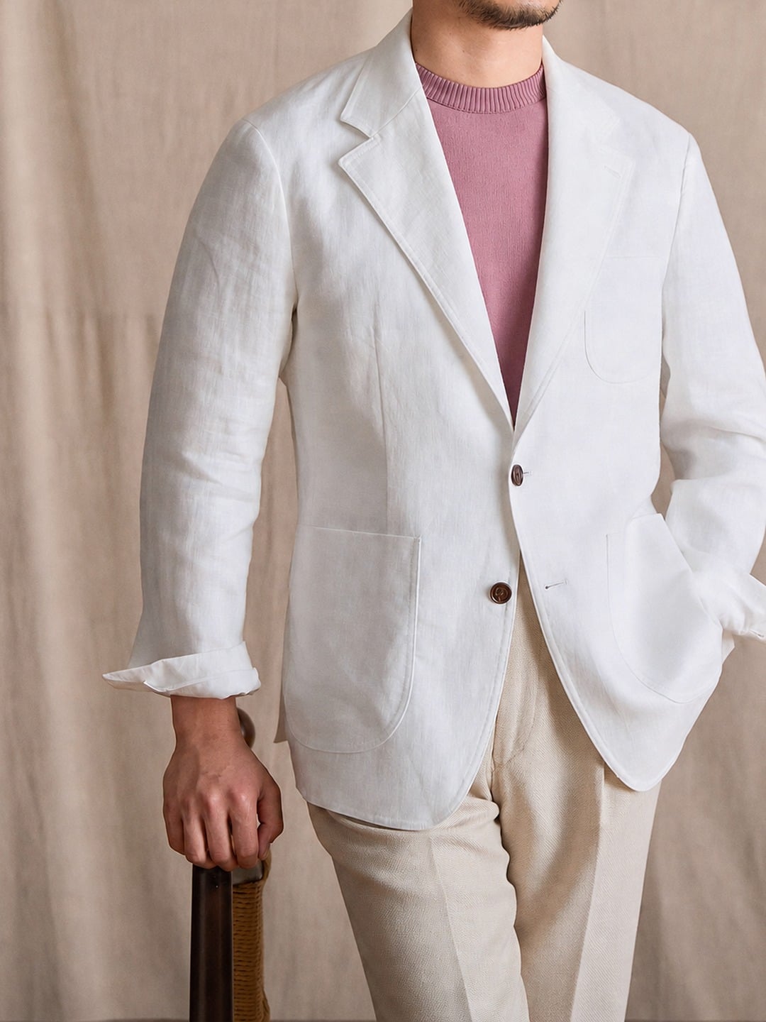 Men's 100% Linen Summer Blazer Lightweight Jacket 2 Men's natural linen unstructured blazer with rolled cuffs