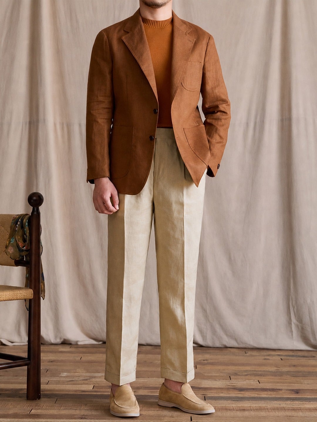 Men's 100% Linen Summer Blazer Lightweight Jacket 7 Back view of white unstructured 100% linen summer blazer