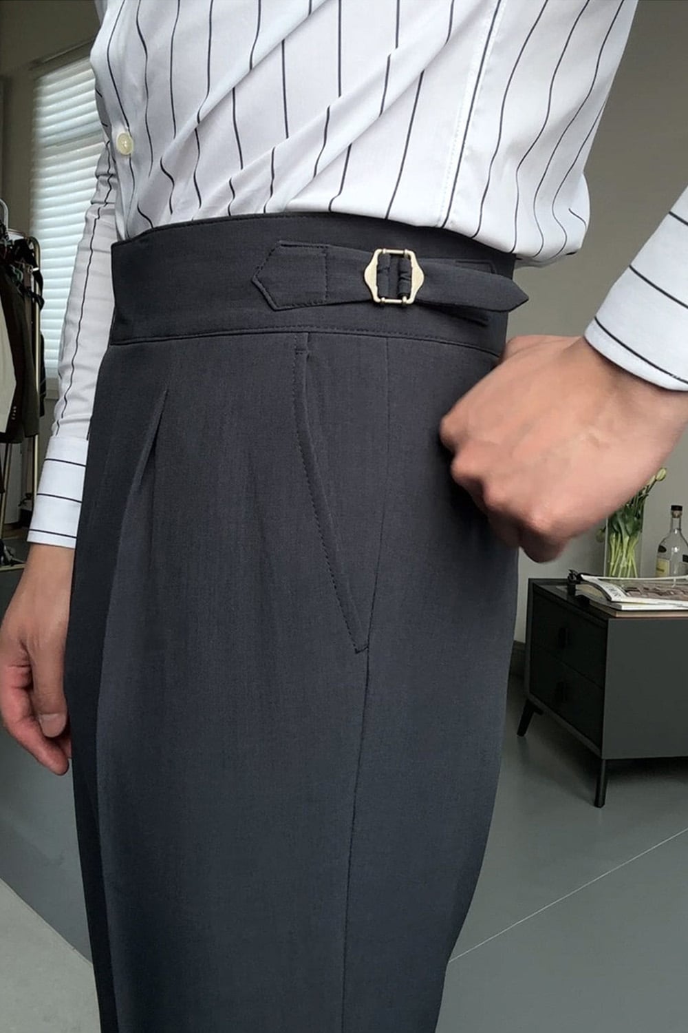 Men's Neapolitan Drape Gurkha Trousers High Waist Pants 3 Men's cooling straight-leg trousers styled for casual warm-weather wear