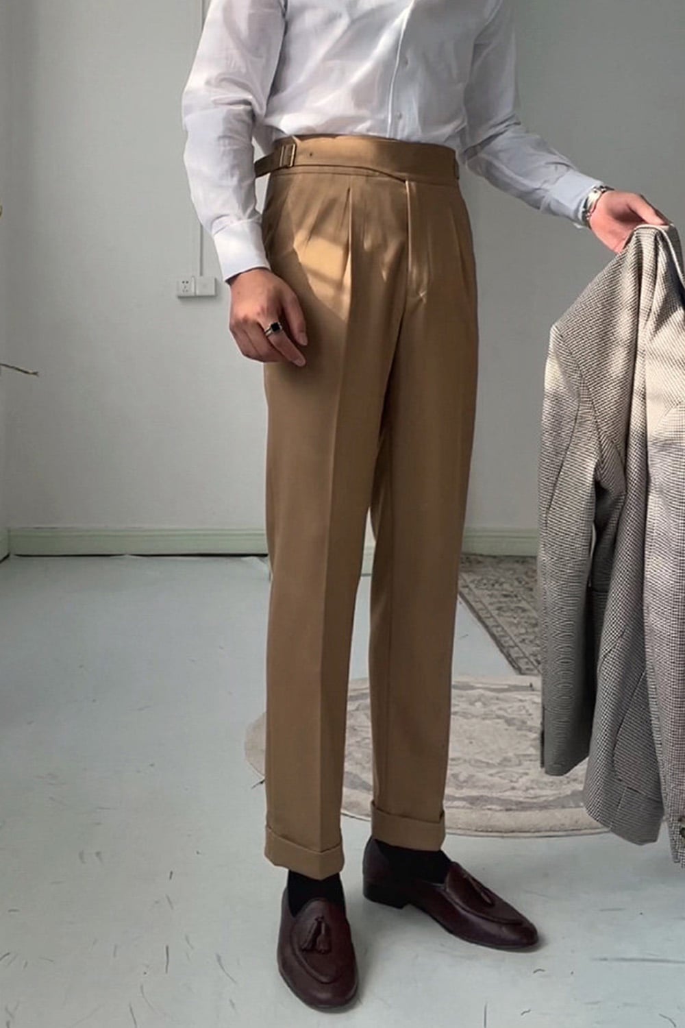Khaki Neapolitan high-waist trousers color option