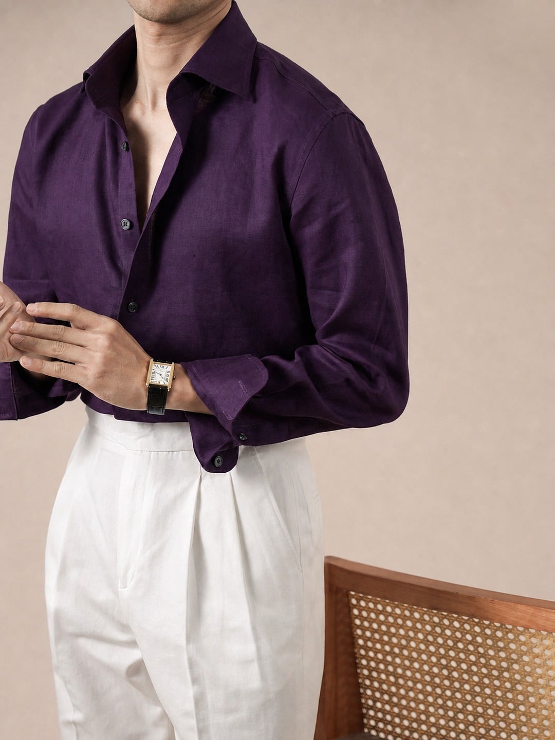 Men's Spread Collar Linen Shirt 11 Deep Purple linen figure-eight collar shirt