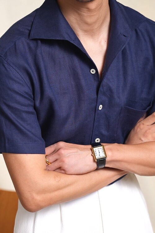 Men's 100% Linen Italian One-Piece Collar Short Sleeve Shirt