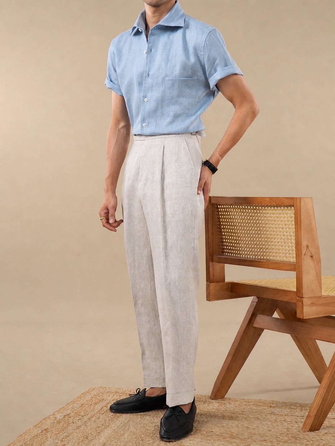 Men's Lightweight 100% Linen Italian Short Sleeve Shirt 3 Sky Blue 100% linen relaxed short sleeve shirt