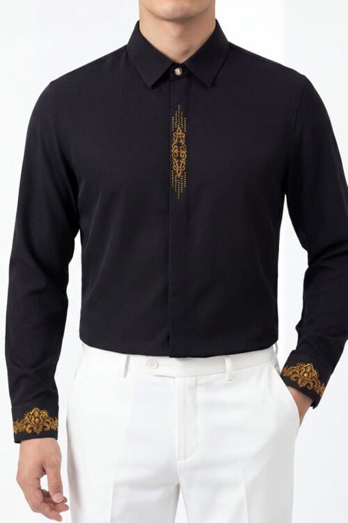 Men's Retro Rhinestone Easy Care Long Sleeve Shirt