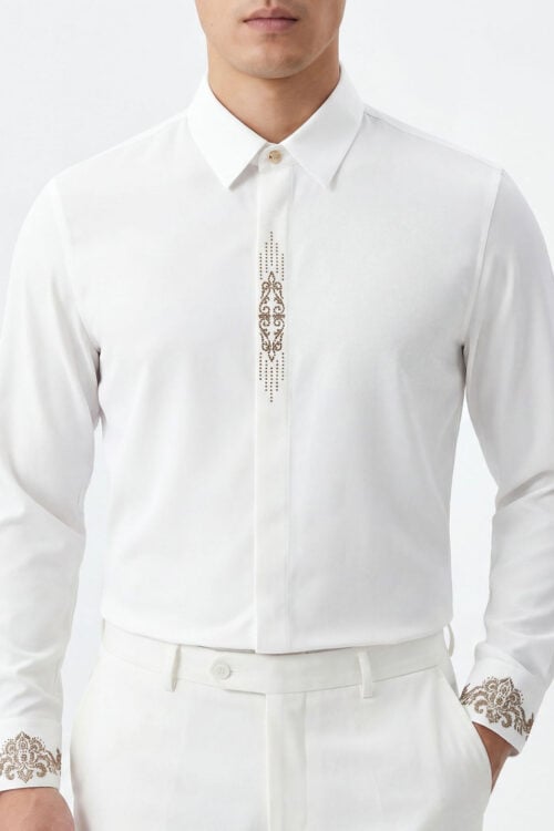 Men's Retro Rhinestone Easy Care Long Sleeve Shirt