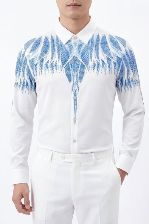 Men's Feather Rhinestone Easy Care Long Sleeve Shirt
